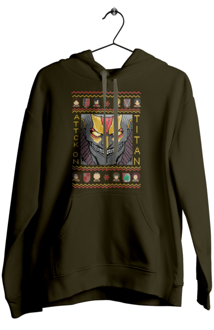 Женское худи с принтом Ugly Sweater Attack On Titan2. Аниме, атака титанов, боевик, бронированный гигант, драма, манга, постапокалиптика, райнер, райнер браун, рождество. 2070702