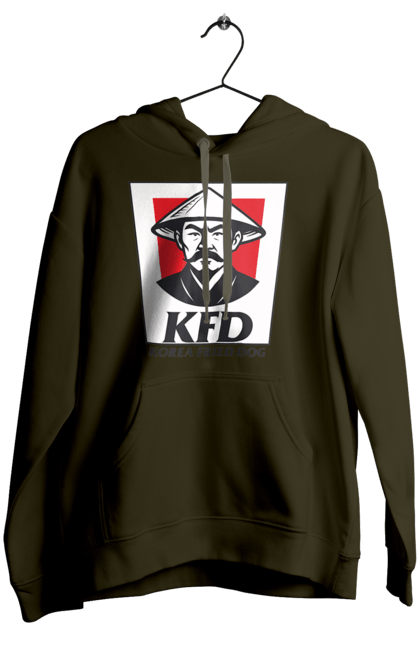 Жіноче худі з принтом "Korea Fried Dog". Бренди, гумор, жартівливі, кфц, літні, прикольні, смішні, фаст-фуд. 2070702