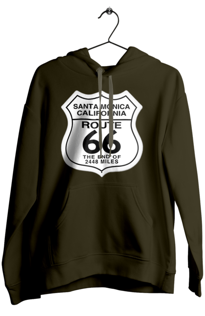 Women`s hoodie with prints Route 66. Bike, biker, biker club, bikers club, brother, brutal, dude, hot asphalt, hot horse, hot rod, motorcycle, motorcyclist, real man, road 50, road 66, road 80, roads of america, roads of ukraine, roads we choose, speed, take, thirst for speed. 2070702