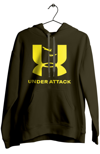 Жіноче худі з принтом "Under Attack yellow". Андер армор, бренди, гумор, приколи, прикольні, ундер армор. 2070702