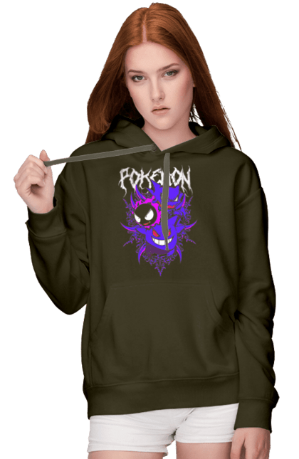 Women's hoodie with prints Pokemon Gengar. Anime, fushigibana, games, gengar, nintendo, pokemon, pokemon go. 2070702