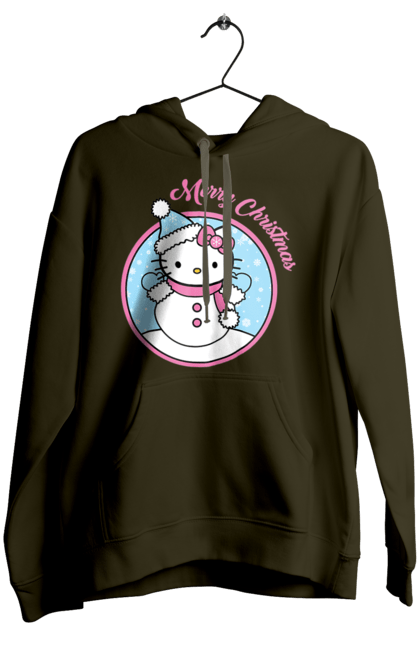 Women`s hoodie with prints Hello Kitty Merry Christmas!. Brand, cat, character, christmas, hello kitty, kitten, merry christmas, santa claus. 2070702