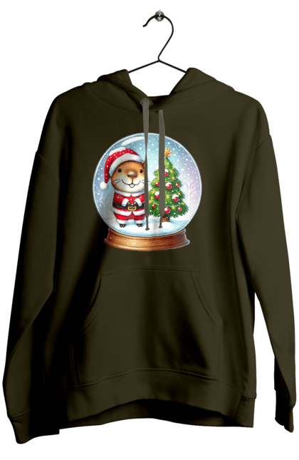 Women's hoodie with prints Christmas Capybara with a Tree. Animal, capybara, christmas, christmas capybara, christmas tree, gift, holiday, new year, new year`s gift, santa. 2070702