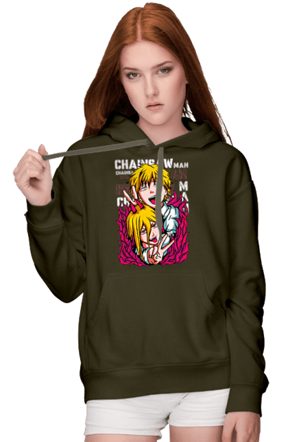 Women's hoodie with prints Chainsaw Man Power and Denji. Anime, chainsaw man, demon, denji, manga, power, shonen. 2070702