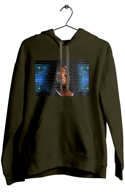 Жіноче худі з принтом "Штучний Розум". Айті, айтішник, гик, жінка, знання, інженер, інтелект, кібер, кібернетика, кіборг, код, комп, комп`ютерник, кристал, машинне навчання, мікросхема, мозок, портрет, програміст, професіонал, професія, розробник, розум, світиться, світло, хакер, чіп, штучний інтелект, штучний розум. 2070702