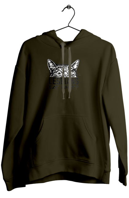 Women`s hoodie with prints What do lesbians eat?. Funny inscriptions, humor, jokes, kittens, lesbians, lgbt. 2070702