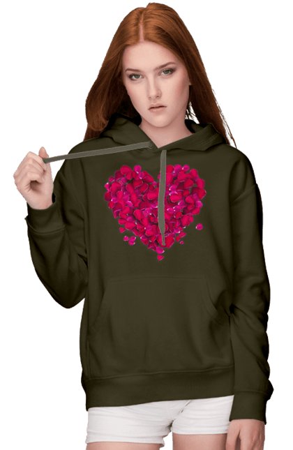 Women`s hoodie with prints Heart From Rose Petals. Petals, rose flower. 2070702