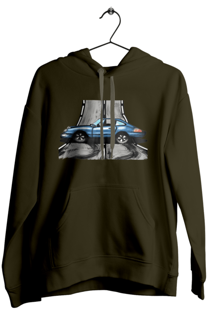 Жіноче худі з принтом "Спортивний Автомобіль На Дорозі". Автомобіль, гонки, синій, спортиного, швидкий, швидкісний. 2070702