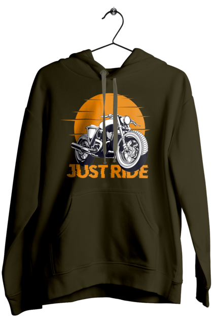 Women`s hoodie with prints Motorcycle, Just Go. Motorbike, riding, road. 2070702