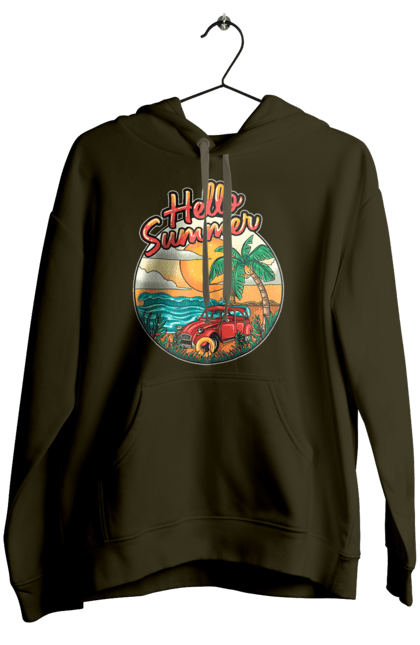 Women`s hoodie with prints Hello Summer, Car By The Sea. Beach, island, palm, summer. 2070702
