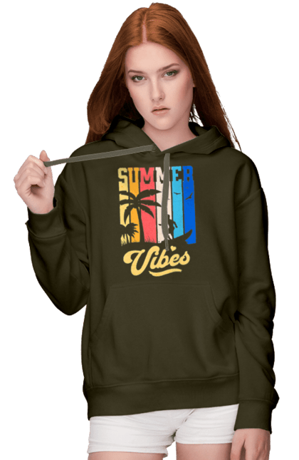 Women`s hoodie with prints Summer Vibes Beach. Beach, sea, summer, surfing, tropics, vacation. 2070702