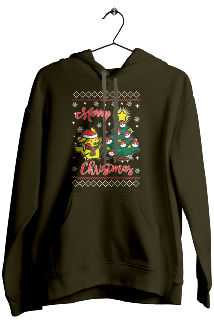 Women`s hoodie with prints Pikachu Merry Christmas. Anime, christmas, game, manga, merry christmas, nintendo, pikachu, pokemon. 2070702