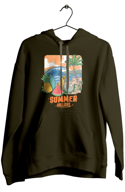 Women`s hoodie with prints Summer Holidays. Palm, sea, summer, waves. 2070702
