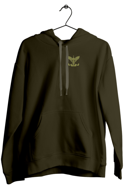 Women`s hoodie with prints Airborne assault troops of Ukraine. Army, emblem, khaki, military, soldiers. 2070702