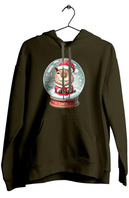 Women's hoodie with prints Capybara in a snow globe. Animal, capybara, christmas, christmas capybara, gift, holiday, new year, new year`s gift, santa, snow globe. 2070702