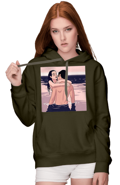 Women`s hoodie with prints Couple Hugging In The River. Couple, love, naked. 2070702