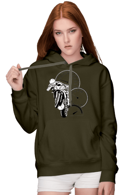 Women`s hoodie with prints Motorcycle Speed Black. Moto, motorcycle, overclocking, speed. 2070702