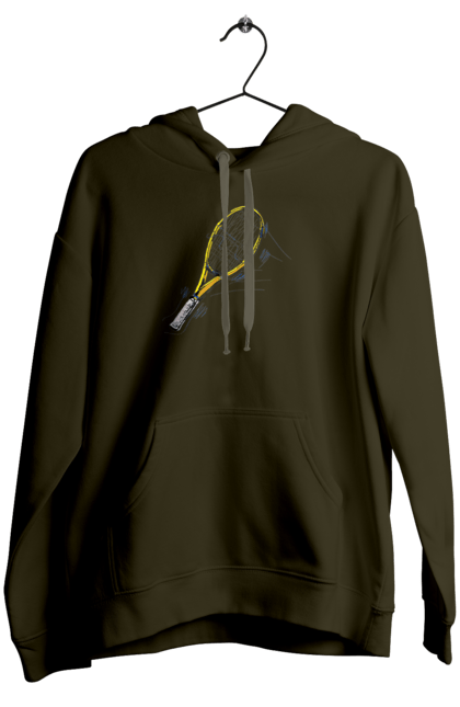 Жіноче худі з принтом "Ракетка Великий теніс". Великий теніс, гравці, грунт, м`яч, призовий фонд, ракетка, спонсор, турнір на ґрунті, турнірна сітка. 2070702