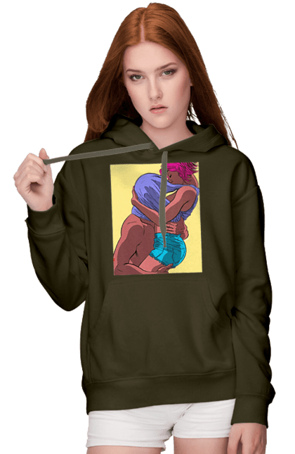 Women`s hoodie with prints Man Under The T-Shirt In Girls. Boobs, passion. 2070702