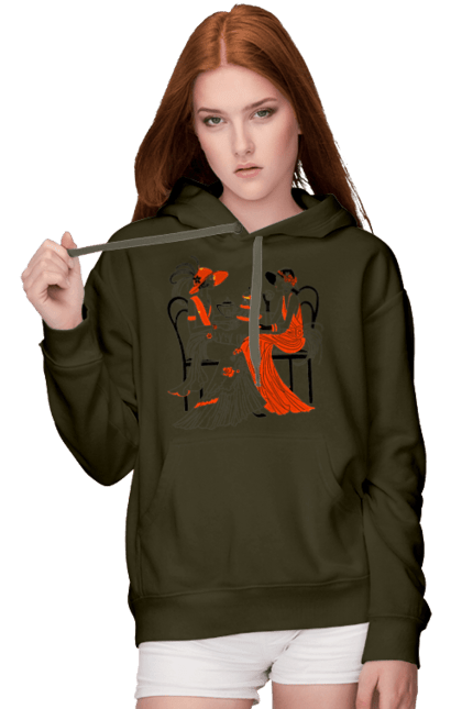 Women`s hoodie with prints Ladies In Red. Get-togethers, ladies, tea drinking. 2070702