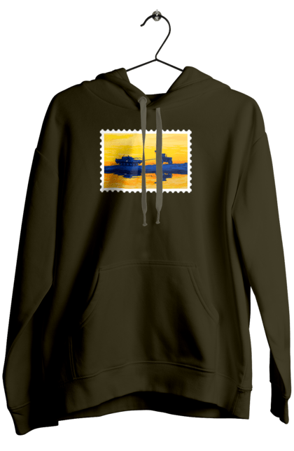 Жіноче худі з принтом "Нова марка, трактор що тягне танк". Добрий вечір, доброго вечора, марка, марка україни, марка укрпочта, ні війні, трактор тягне танк, тракторні війська, укрпочта. 2070702