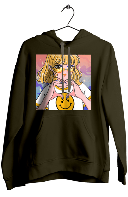 Жіноче худі з принтом "Жовта Дівчинка". Аніме, дівчинка, смайл. 2070702