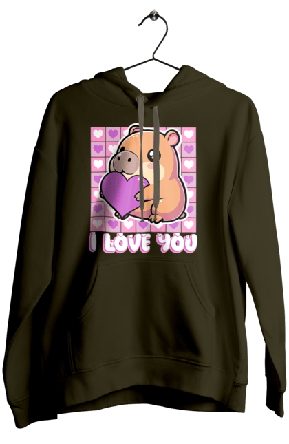 Жіноче худі з принтом "Закохана капібара". I love you, валентинка, день святого валентина, капибара, кохання, милі тварини, пара капібар, романтика, романтичний подарунок, серця. 2070702