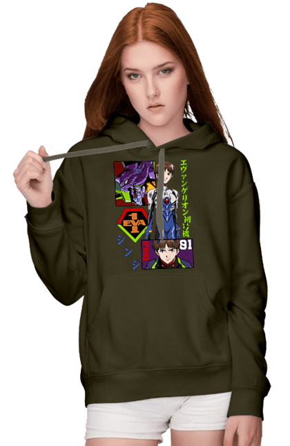 Women's hoodie with prints Evangelion. Angel, anime, eva 01, evangelion, manga, neon genesis evangelion, shinji. 2070702