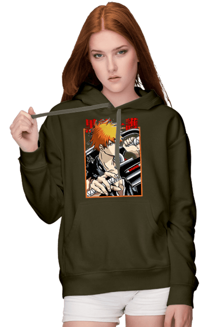 Women's hoodie with prints Bleach Ichigo Kurosaki. Anime, bleach, ichigo, ichigo kurosaki, manga. 2070702