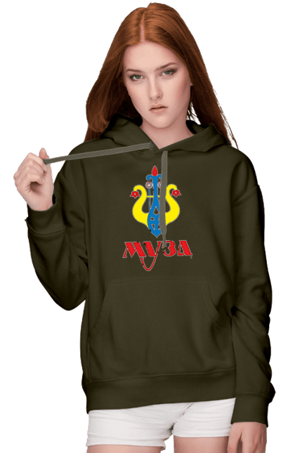 Women`s hoodie with prints MUSE dark background female. Independence day, musé, patriotic, printing, sarabeevart, to buy, ukraine. 2070702