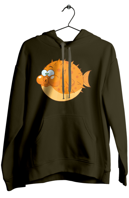 Женское худи с принтом Оранжевая Рыба Фугу. Рыба, фугу. 2070702