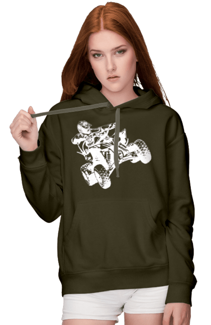 Women`s hoodie with prints Man On Atv White. Atv, extreme, race. 2070702