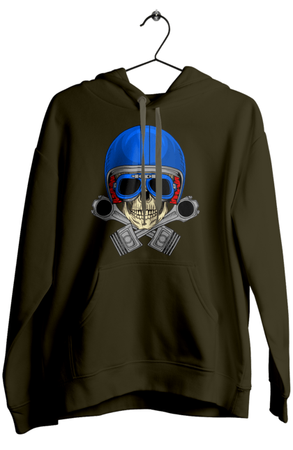 Жіноче худі з принтом "череп мотолюбитель". Байкер, окуляри, череп, шолом. 2070702