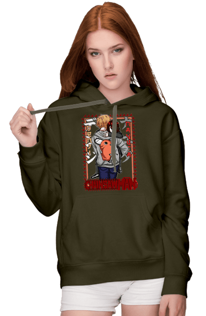 Women's hoodie with prints Chainsaw Man Denji and Nayuta. Anime, chainsaw man, demon, denji, manga, nayuta, shonen. 2070702