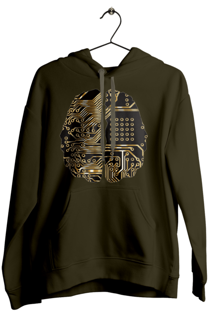 Жіноче худі з принтом "Мозок Айті". Айті, айтішник, гик, знання, золотий, золото, інженер, кібер, кібернетика, кіборг, код, комп, кристал, мікросхема, мозок, програміст, професіонал, професія, розробник, розум, чіп. 2070702