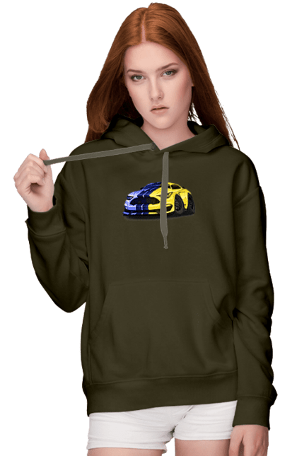 Women`s hoodie with prints Ukrainian mustang. Colors of ukraine, ford mustang, machine, mustang, shelby, supercar, yellow blue car. 2070702