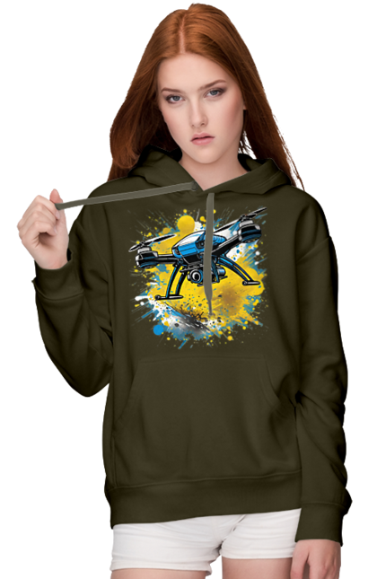 Жіноче худі з принтом "Дрон". Дрон, зсу, символ україни, україна, фпв дрон. 2070702