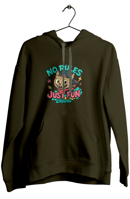Жіноче худі з принтом "Лабубу". Norulesjustfun, y2k, бандана, вуличний стиль, грайливий, графіті, зухвалий, лабубу, ретромультяшка, яскраво. 2070702