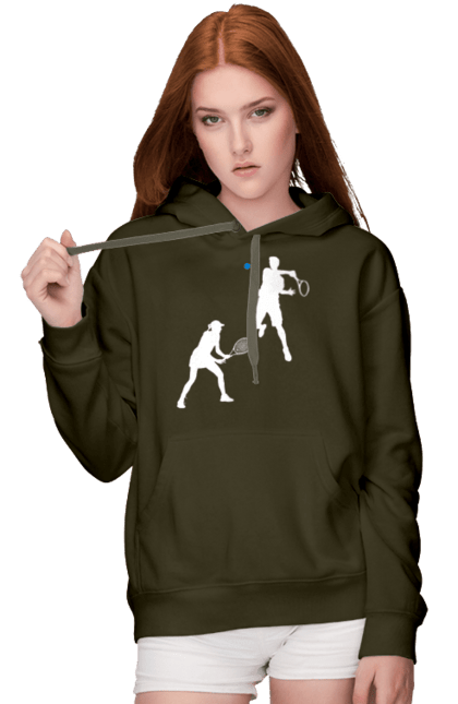 Жіноче худі з принтом "Теніс". Великий теніс, гравці, грунт, м`яч, призовий фонд, ракетка, спонсор, турнір на ґрунті, турнірна сітка, хард. 2070702