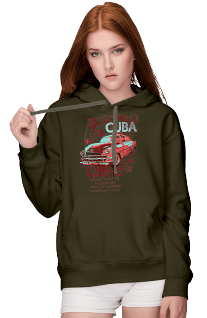Women`s hoodie with prints Cuba, Machine. Cuba, retro. 2070702