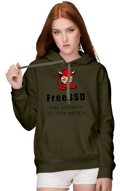 Жіноче худі з принтом "Freebsd Для Вільних". Bsd, freebsd, unix, адміністратор, айті, айтішник, безкоштовна, безкоштовно, бестія, вільна, демон, демонесса, доступність, незалежність, операційна система, ос, програміст, програмне забезпечення, свобода, сисадмін, система, системний адміністратор, софт, текст, червоний, чорний. 2070702