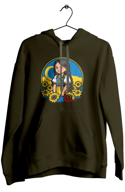 Жіноче худі з принтом "Мила Українська дівчинка". Блакитний, жовтий, жовто-блакитний, зроблено в україні, патріот, патріоти україни, підтримую україну, прапор україни, україна, українська дівчинка. 2070702