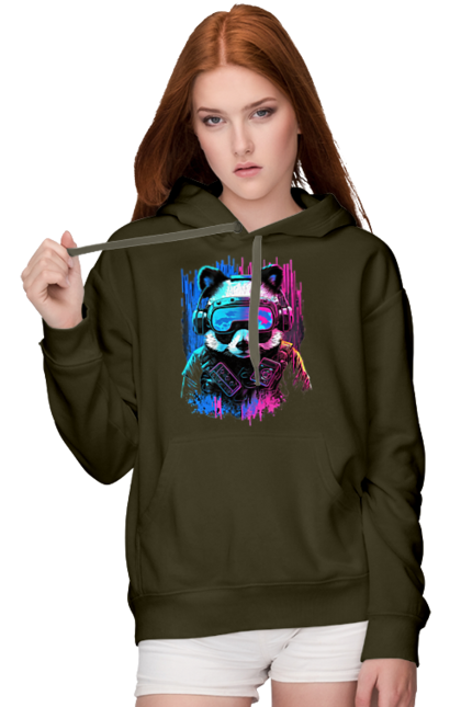 Жіноче худі з принтом "Панда в VR шолом". Віртуальна реальність, гік, панда, персонаж, шолом. 2070702