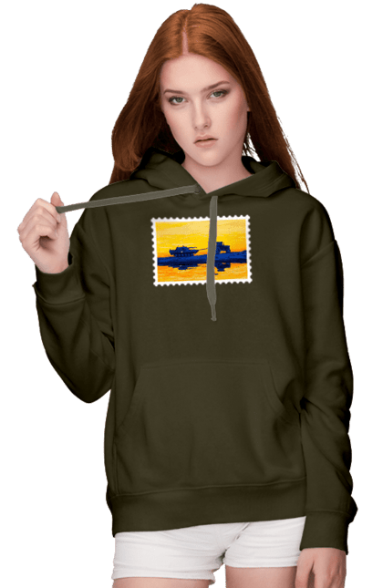 Жіноче худі з принтом "Нова марка, трактор що тягне танк". Добрий вечір, доброго вечора, марка, марка україни, марка укрпочта, ні війні, трактор тягне танк, тракторні війська, укрпочта. 2070702