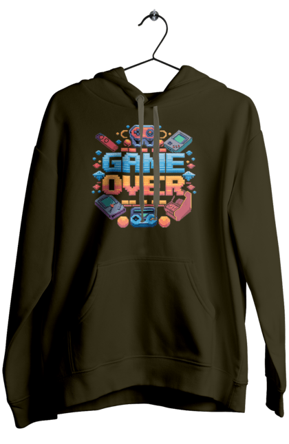 Women`s hoodie with prints Game Over. 90s, for gamers, game, gamer, pixel, pixel art, video game. 2070702