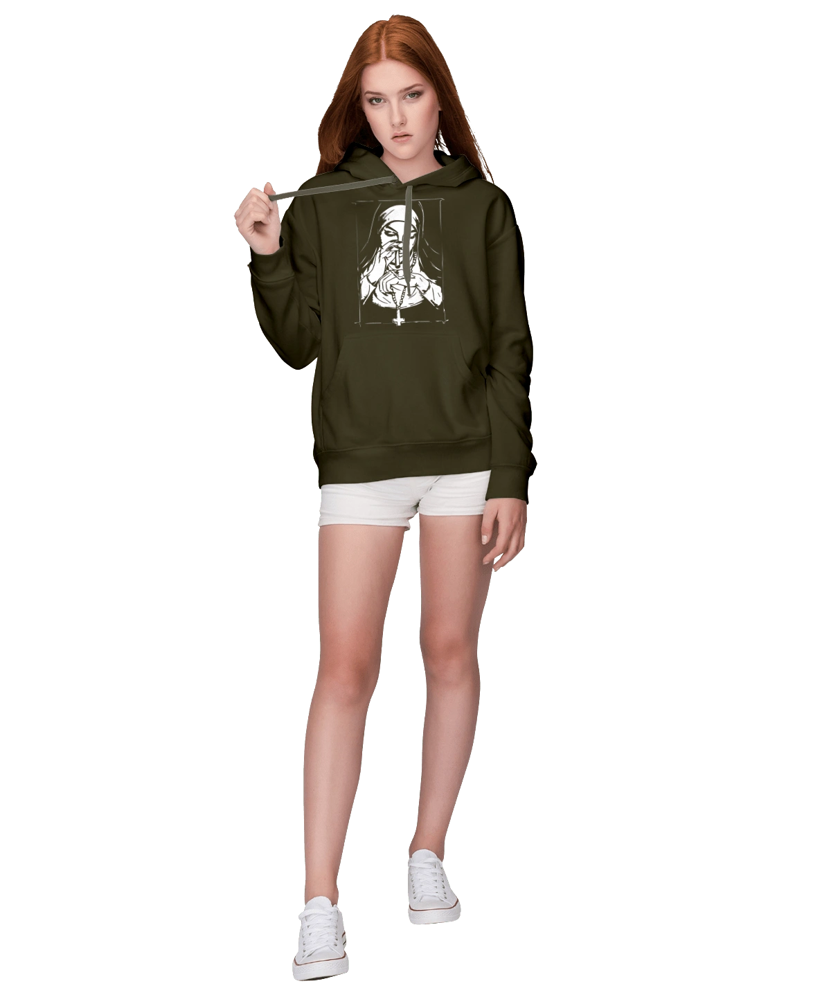 The nun sniffs the powder