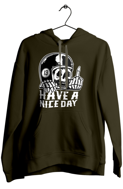 Women`s hoodie with prints Have a nice day. Fak, have a, nice day, scull, thirteen, with a skull. 2070702