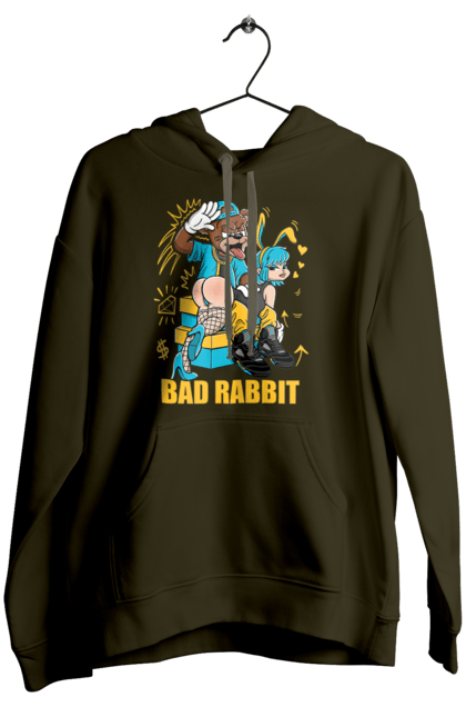 Women`s hoodie with prints Bad rabbit. Bad bunny, bdsm, bear, cool, funny, rabbit, young woman. 2070702