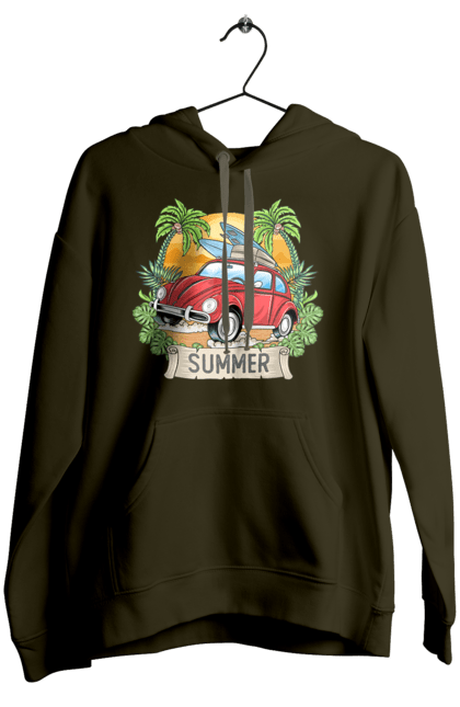 Women`s hoodie with prints Summer, Car And Palm Trees. Palm trees, relaxation, summer. 2070702
