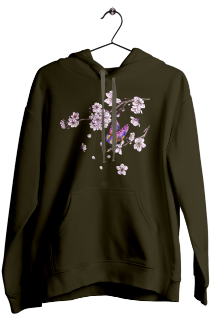 Жіноче худі з принтом "Метелик І Сакура". Весна, дерево, метелик, сакура. 2070702